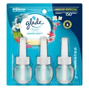 Glade Ambientador Aceites Naturales Repuesto x3 Paraíso Azul x21ml PE