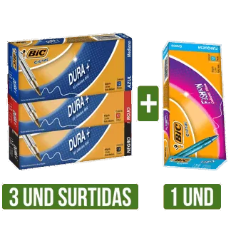 3Und Boligrafo Dura + Surtido x12 + Boligrafo Fashion Surtido x12Un