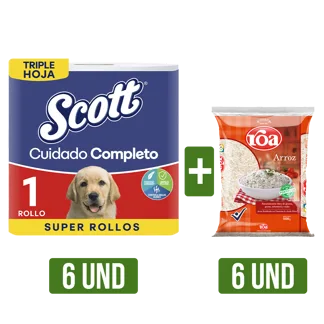 6Un Papel Higiénico Scott x1Rollo x30mts + 6Un Arroz Roa Fortiplus x500gr